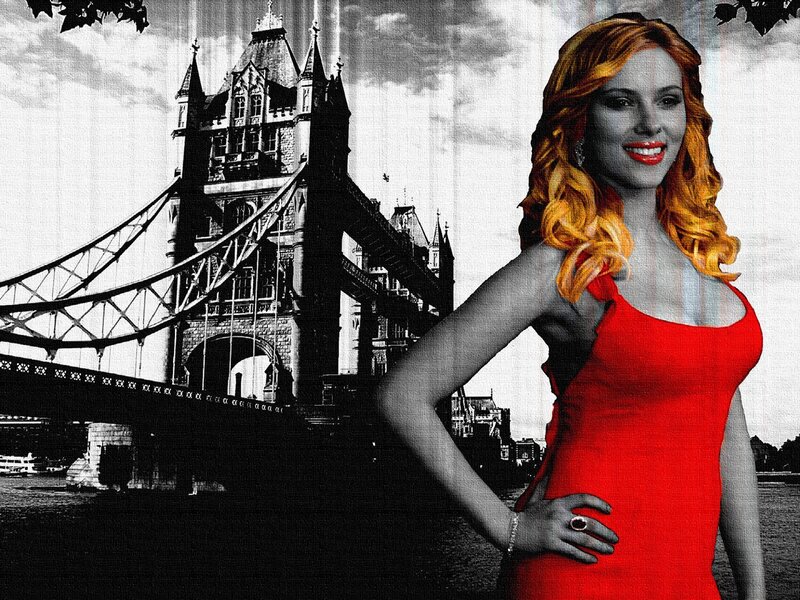 Woman in Red Dress — Dramatic, Digital Art, Tower Bridge