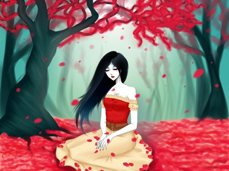 Woman in Red Dress — Dramatic, Digital Art, Trees