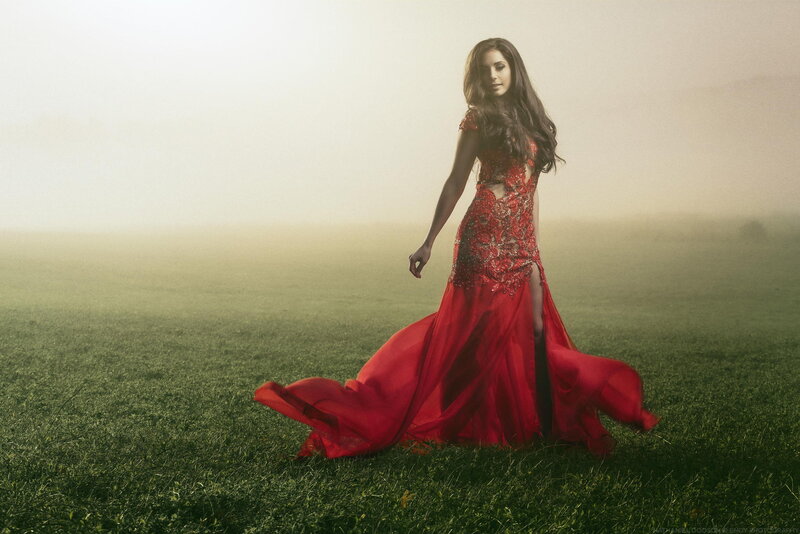 Woman in Red Dress — Dramatic, Morning