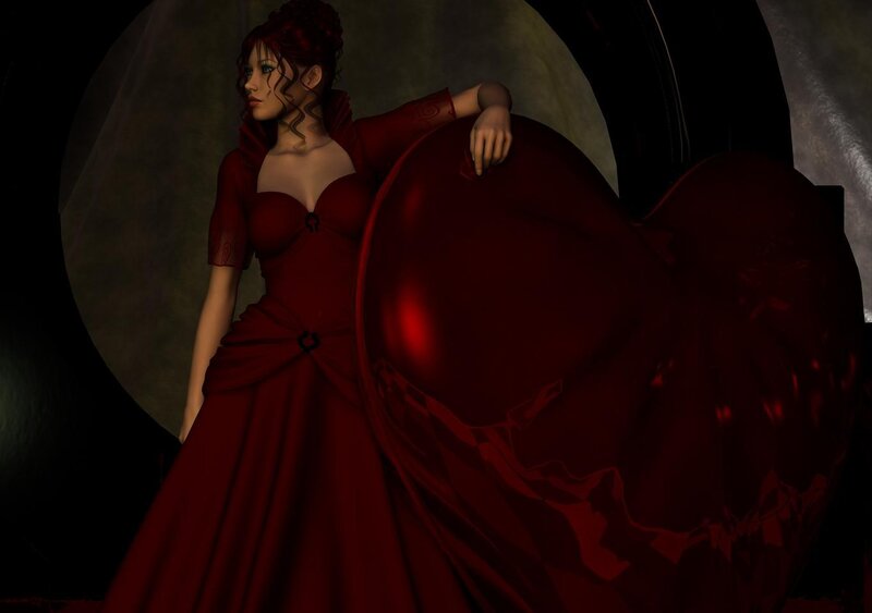 Woman in Red Dress — Dramatic, Night, 3d Render, Heart