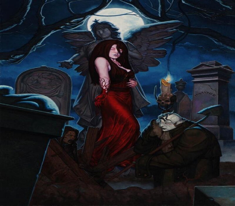 Woman in Red Dress — Dramatic, Night, Digital Art, Angel
