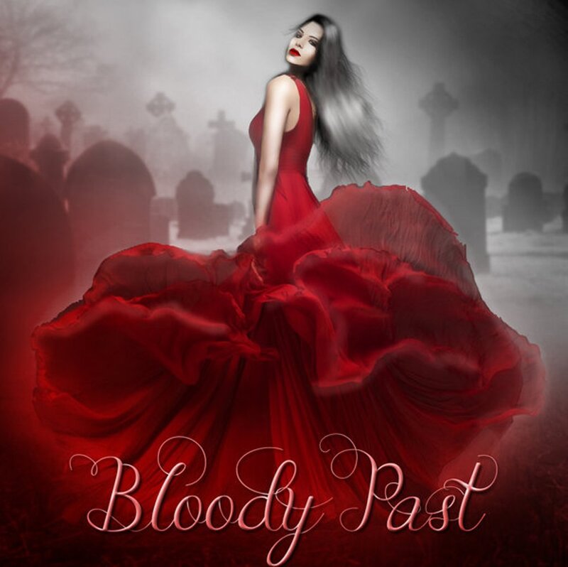 Woman in Red Dress — Dramatic, Night, Digital Art, Cemetery