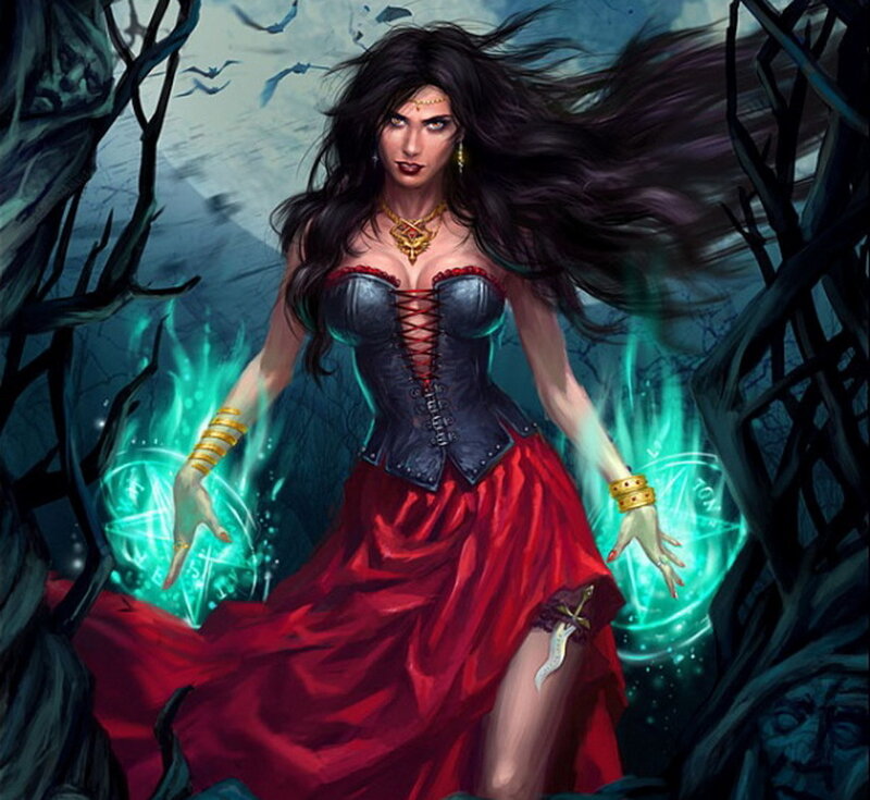 Woman in Red Dress — Dramatic, Night, Digital Art, Corset