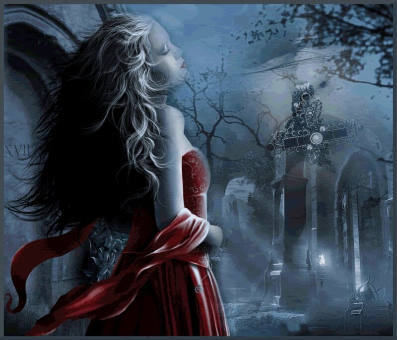 Woman in Red Dress — Dramatic, Night, Digital Art, Cross