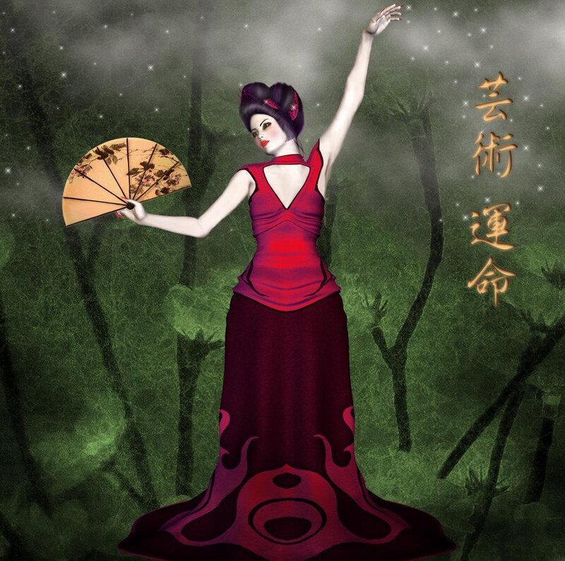 Woman in Red Dress — Dramatic, Night, Digital Art, Fan, Forest