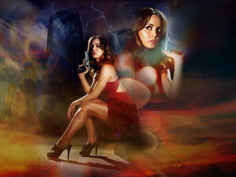 Woman in Red Dress — Dramatic, Night, Digital Art, Gun