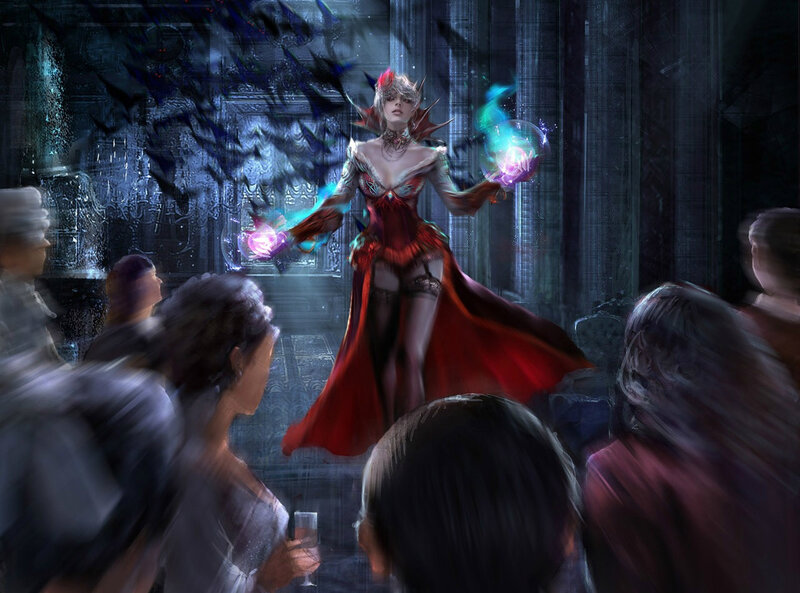 Woman in Red Dress — Dramatic, Night, Digital Art, Magic