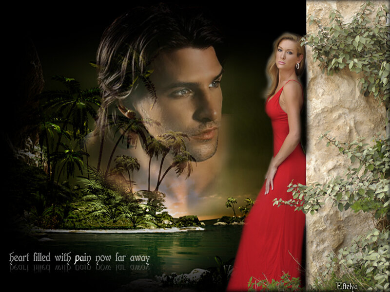 Woman in Red Dress — Dramatic, Night, Digital Art, Man's Face