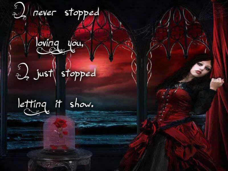 Woman in Red Dress — Dramatic, Night, Digital Art, Red Rose, Gothic Window