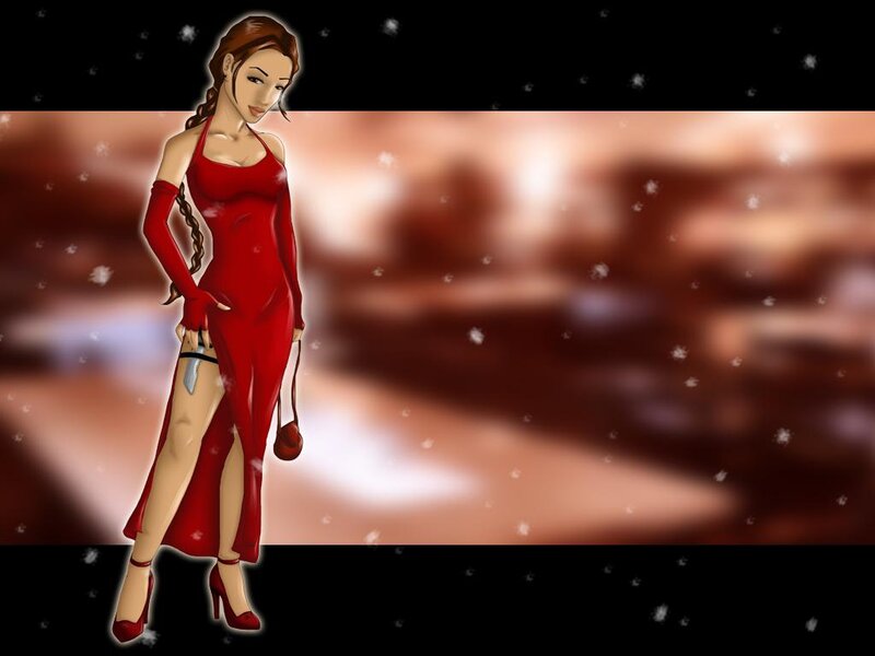 Woman in Red Dress — Dramatic, Night, Digital Art, Snowflakes