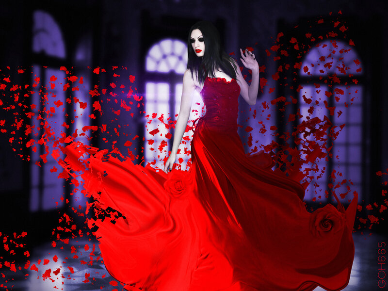 Woman in Red Dress — Dramatic, Night, Digital Art, Windows