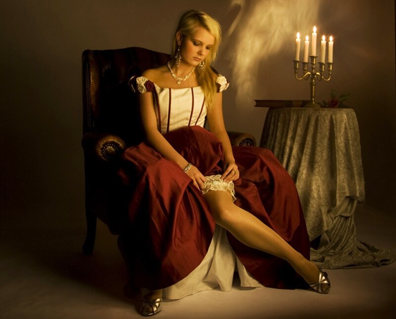 Woman in Red Dress — Dramatic, Night, Photograph, Candlelight