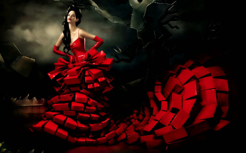 Woman in Red Dress — Dramatic, Night, Photograph, Gloves