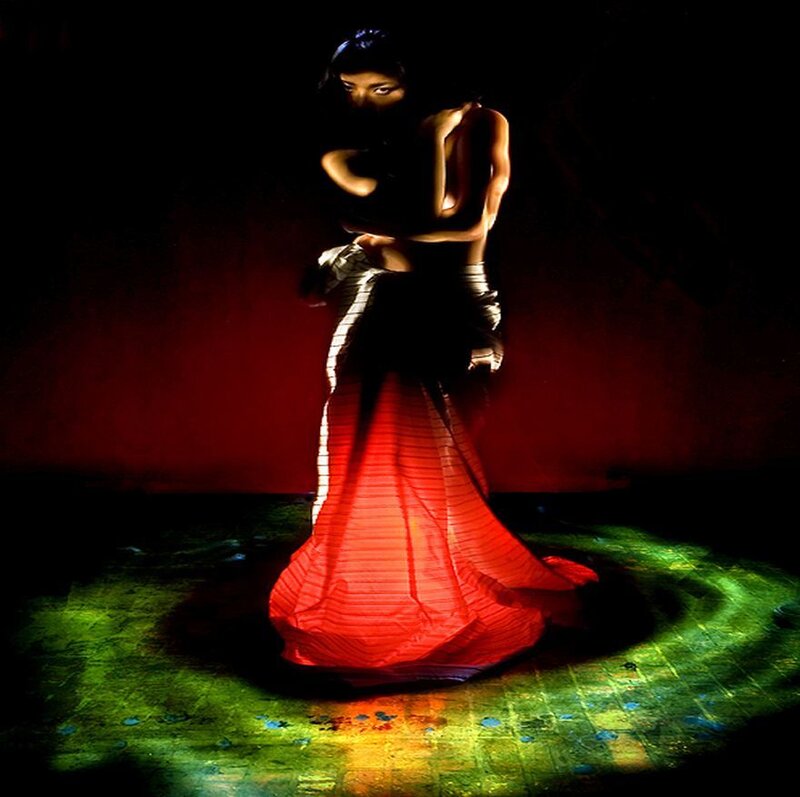 Woman in Red Dress — Dramatic, Night, Photograph, Lighting