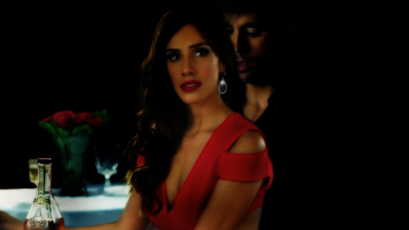 Woman in Red Dress — Dramatic, Night, Photograph, Man, Table