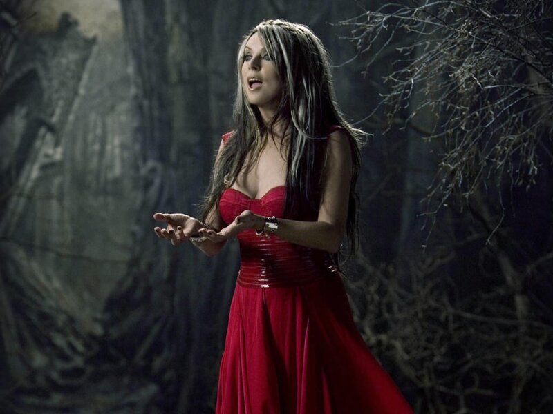 Woman in Red Dress — Dramatic, Night, Photograph, Trees, Forest