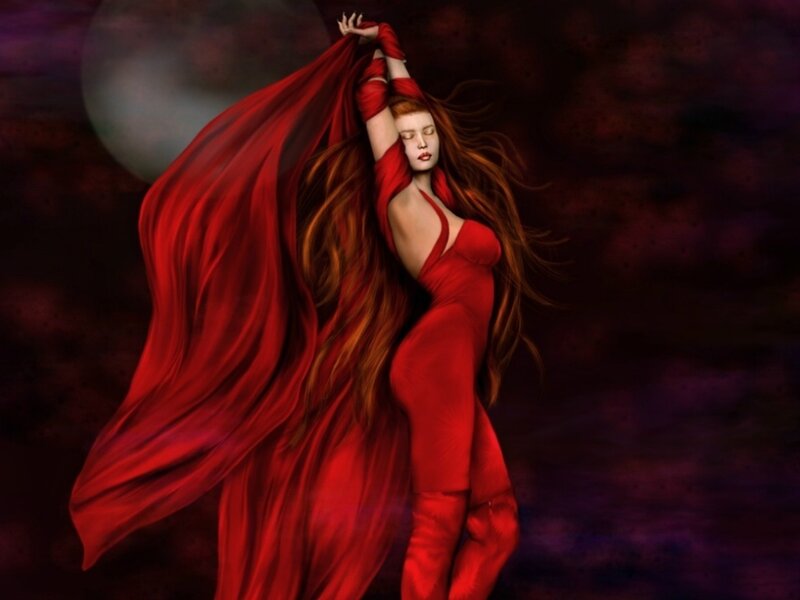 Woman in Red Dress — Dramatic, Night