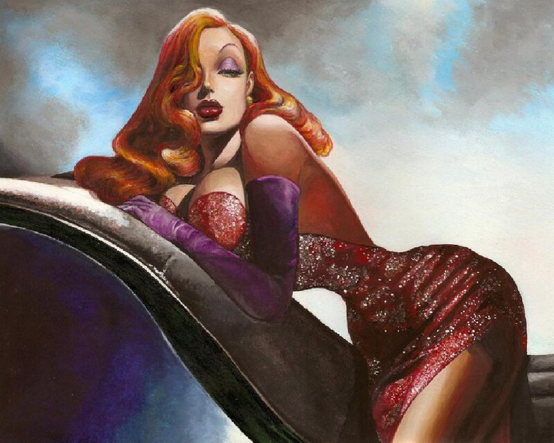 Woman in Red Dress — Dramatic, Painting, Car