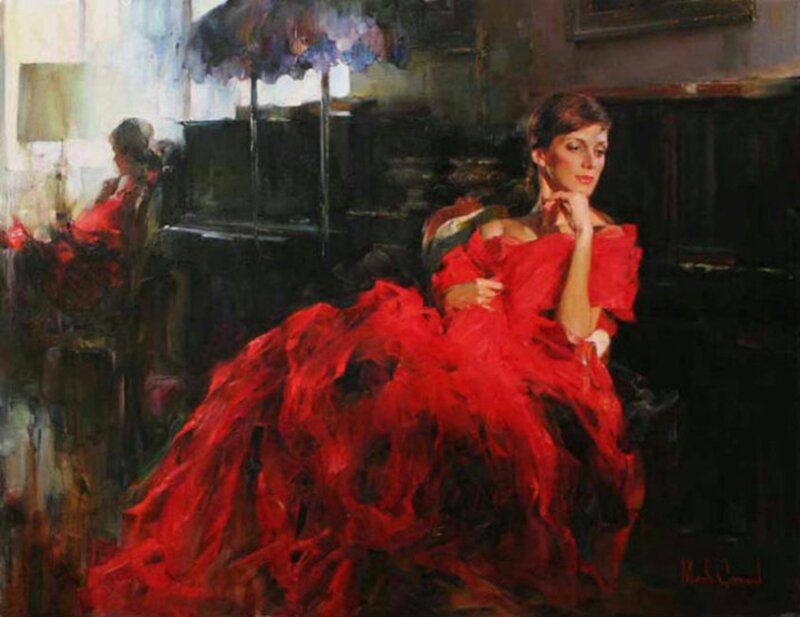 Woman in Red Dress — Dramatic, Painting, Piano