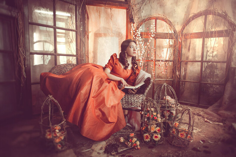 Woman in Red Dress — Dramatic, Photograph, Book