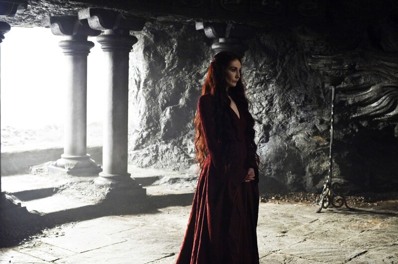 Woman in Red Dress — Dramatic, Photograph, Columns