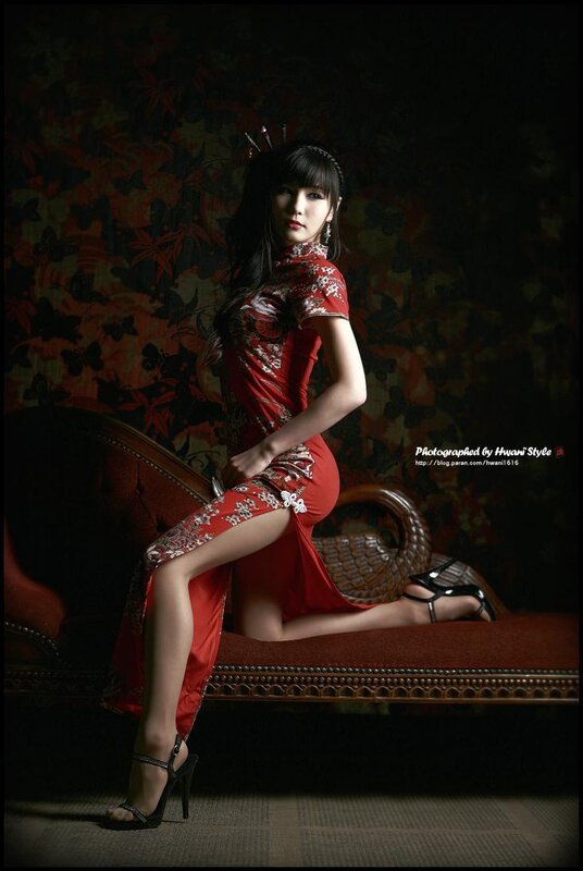 Woman in Red Dress — Dramatic, Photograph, Couch, High Heels