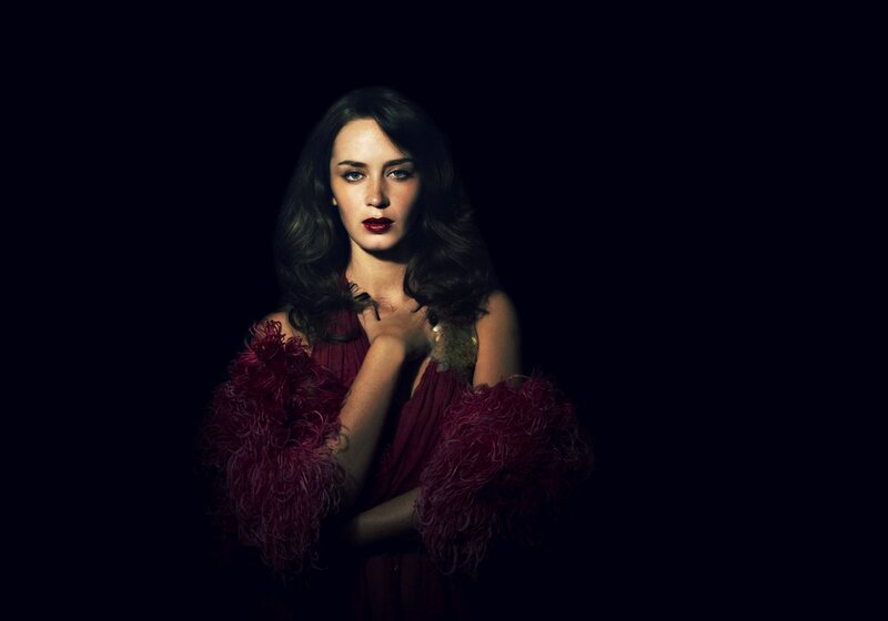 Woman in Red Dress — Dramatic, Photograph, Feather Boa
