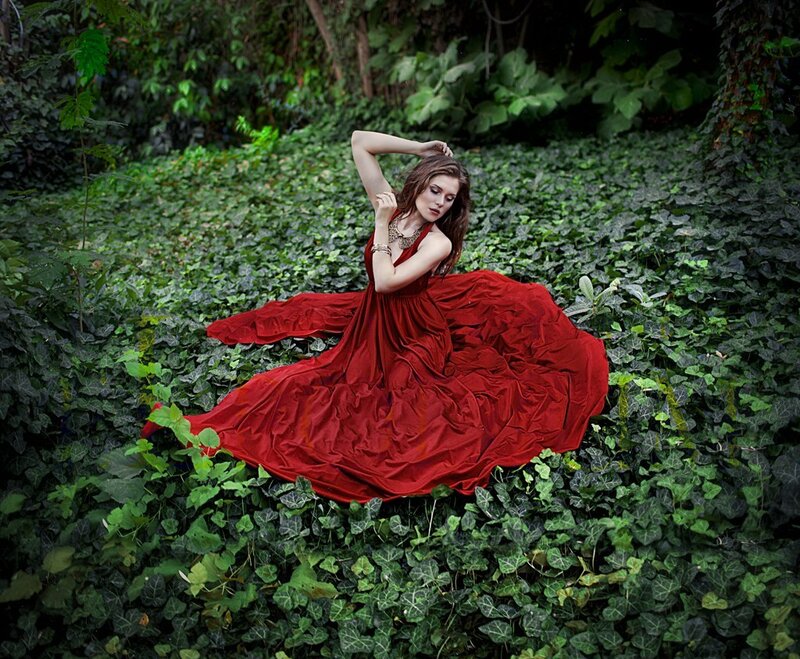 Woman in Red Dress — Dramatic, Photograph, Ivy