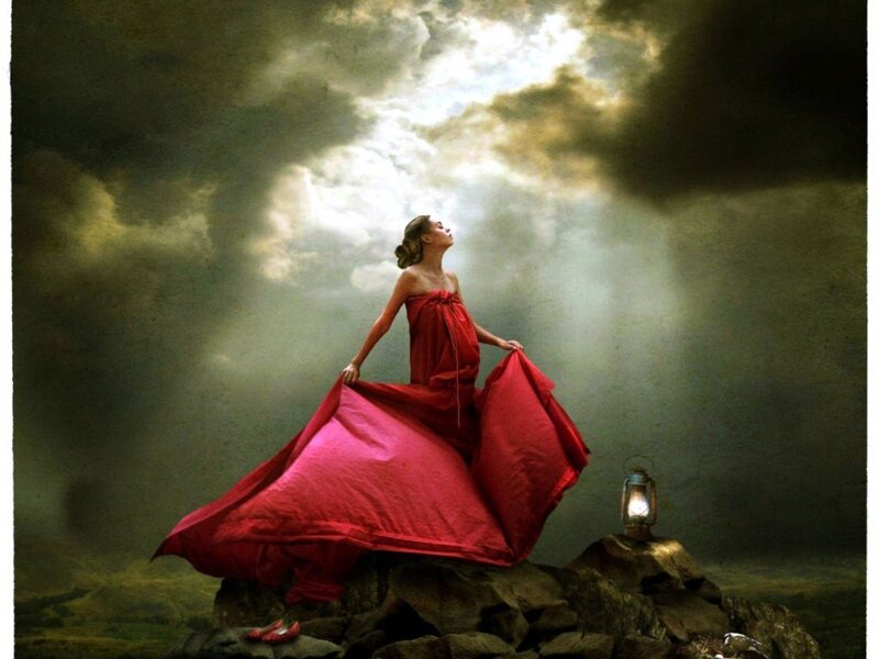 Woman in Red Dress — Dramatic, Photograph, Lantern