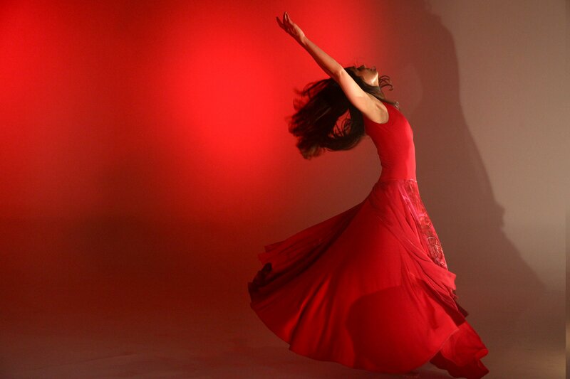 Woman in Red Dress — Dramatic, Photograph, Light