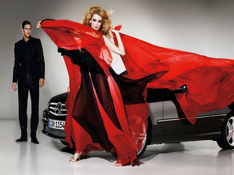 Woman in Red Dress — Dramatic, Photograph, Man, Car