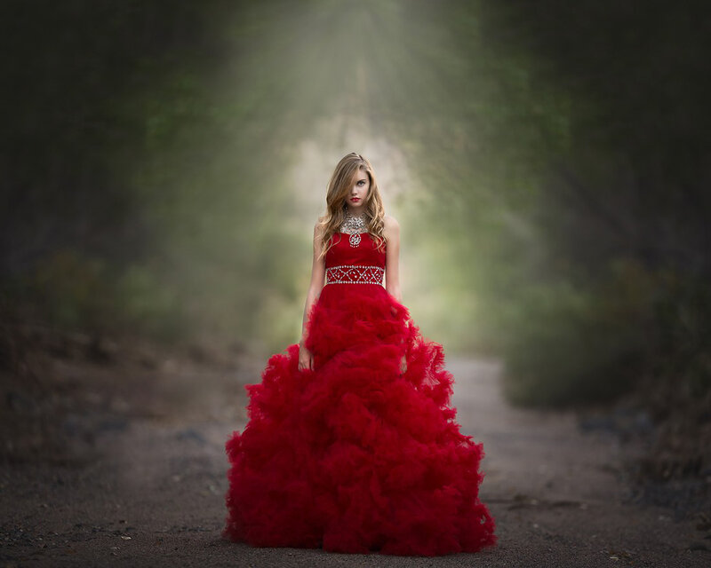 Woman in Red Dress — Dramatic, Photograph, Path