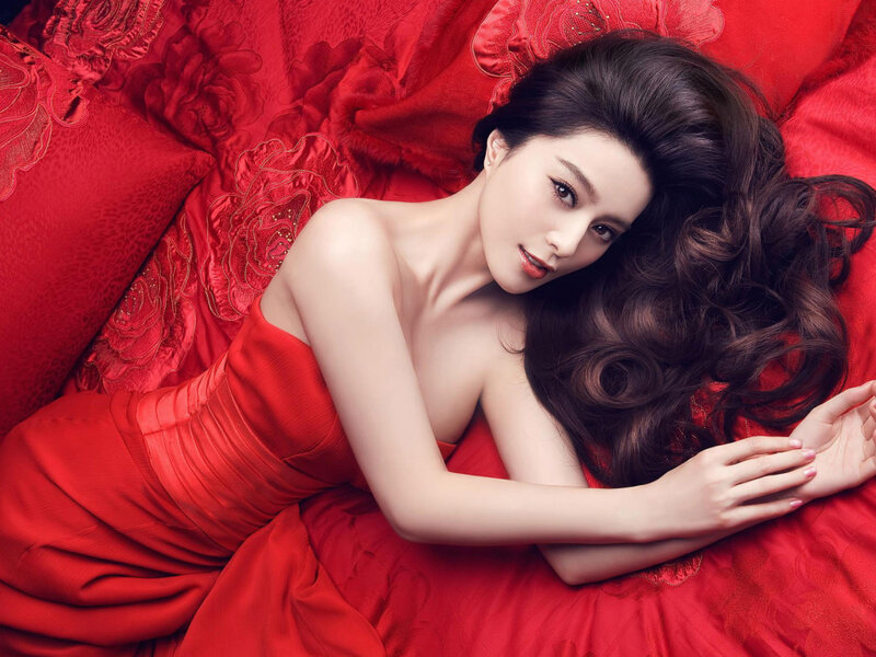 Woman in Red Dress — Dramatic, Photograph, Red Fabric, Pillows