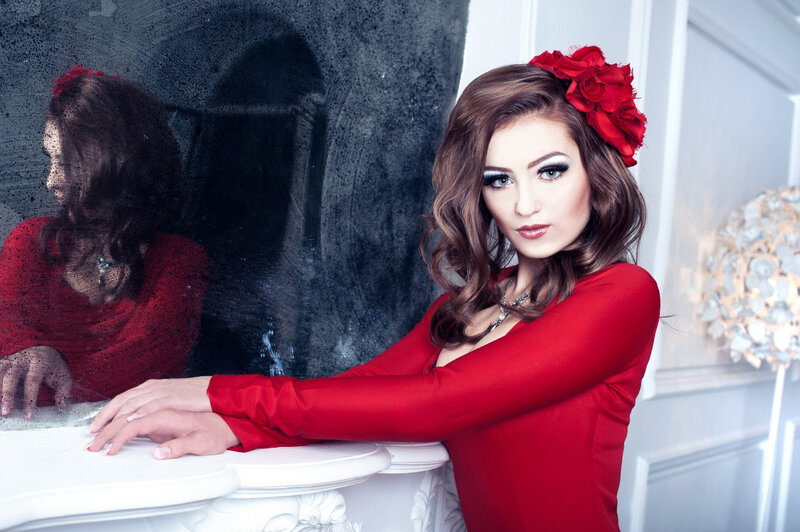 Woman in Red Dress — Dramatic, Photograph, Red Flower