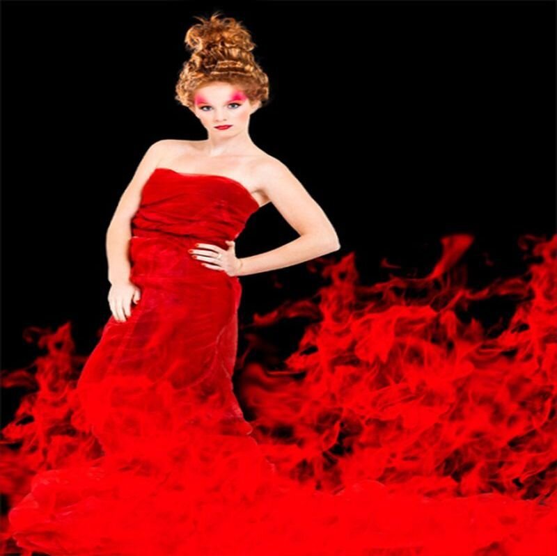 Woman in Red Dress — Dramatic, Photograph, Red Smoke