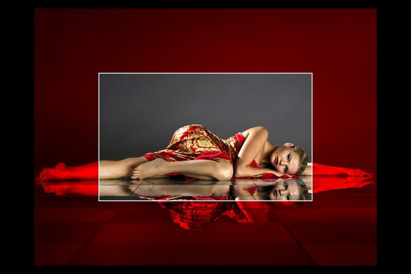 Woman in Red Dress — Dramatic, Photograph, Reflection, Floor