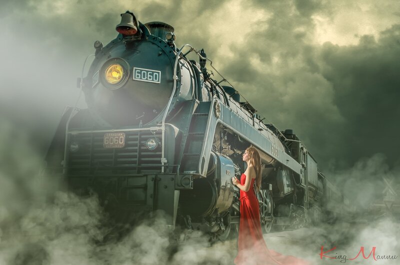 Woman in Red Dress — Dramatic, Photograph, Train