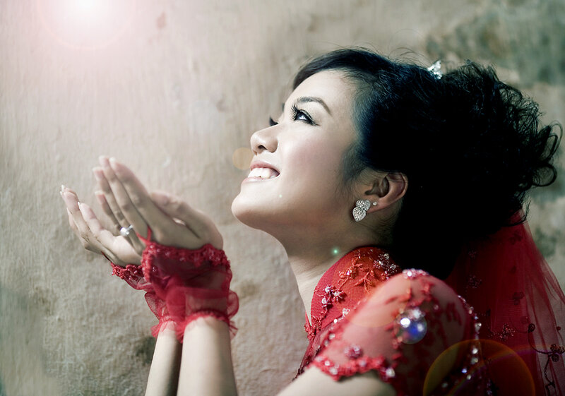 Woman in Red Dress — Dramatic, Photograph, Veil