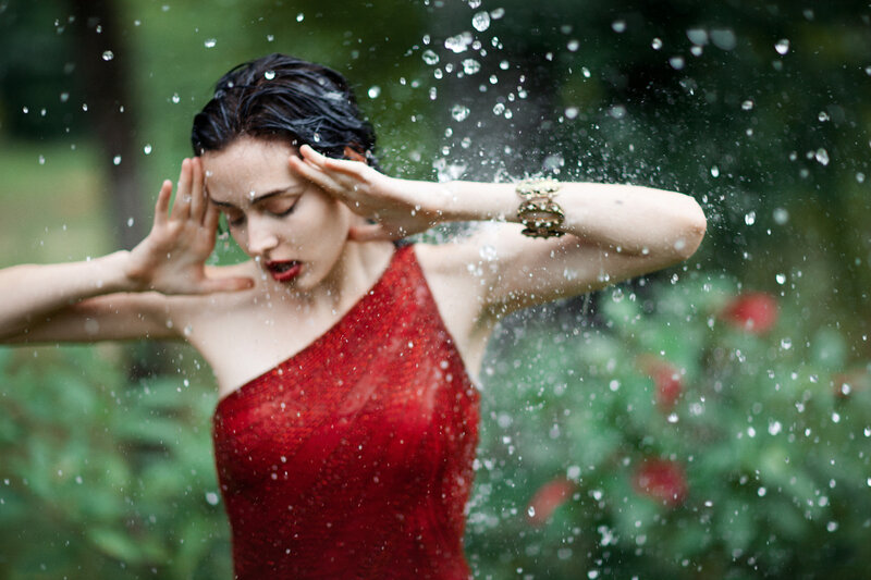 Woman in Red Dress — Dramatic, Photograph, Water