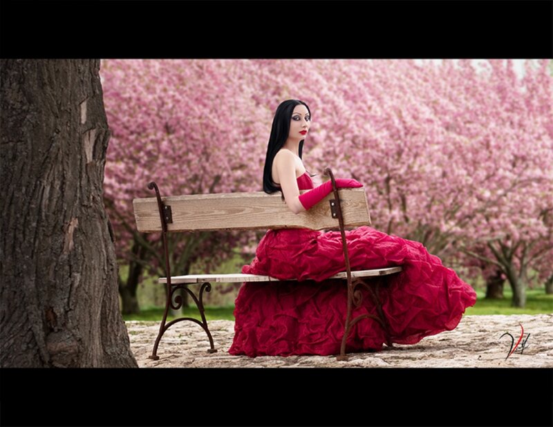 Woman in Red Dress — Dramatic, Spring, Photograph