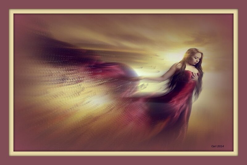 Woman in Red Dress — Dramatic, Sunset, Digital Art, Light