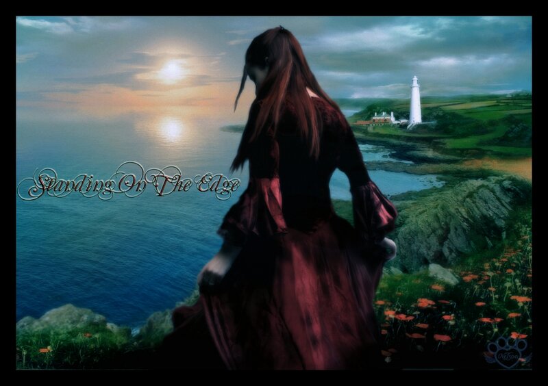 Woman in Red Dress — Dramatic, Sunset, Digital Art, Lighthouse