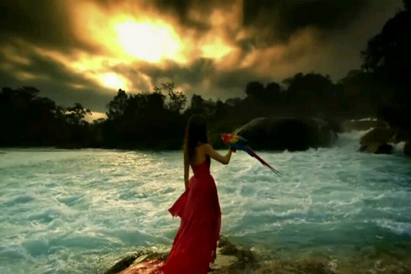 Woman in Red Dress — Dramatic, Sunset, Photograph, Parrot