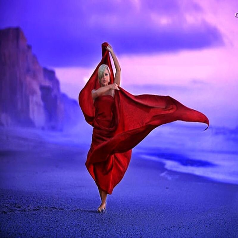 Woman in Red Dress — Dramatic, Twilight