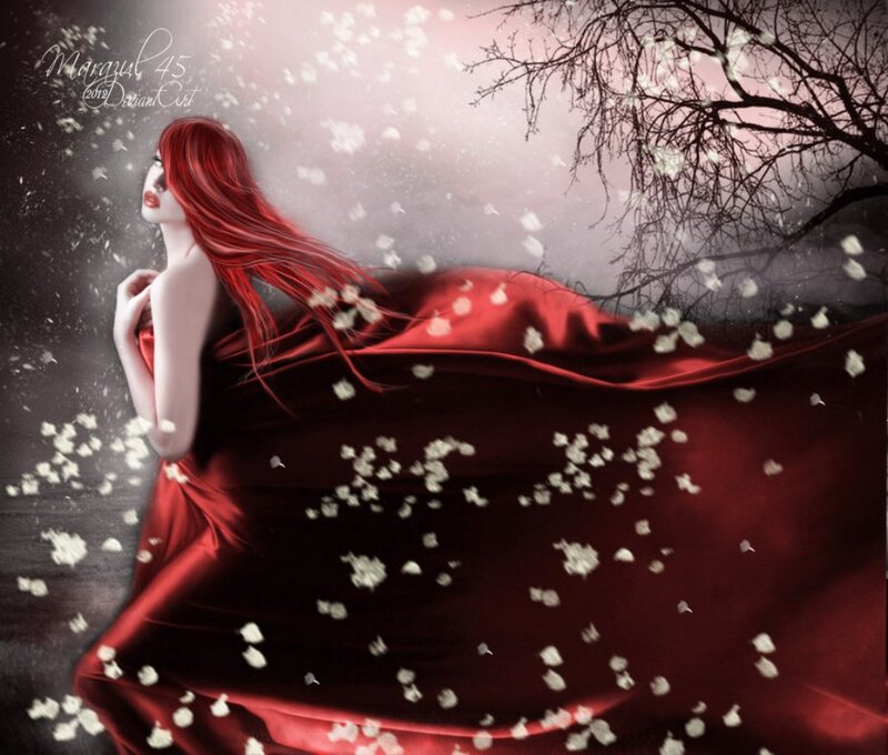 Woman in Red Dress — Dramatic, Winter, Digital Art, Red Hair