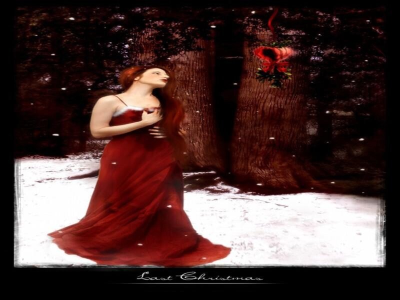 Woman in Red Dress — Dramatic, Winter, Digital Art, Snow