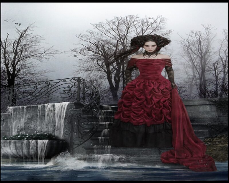 Woman in Red Dress — Dramatic, Winter, Digital Art