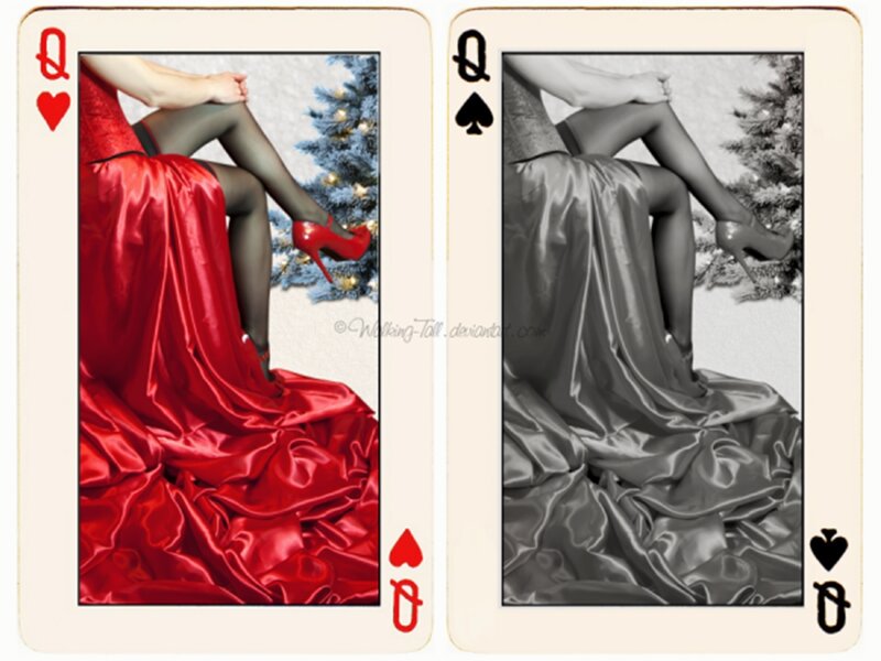 Woman in Red Dress — Dramatic, Winter, Photograph, Christmas Tree