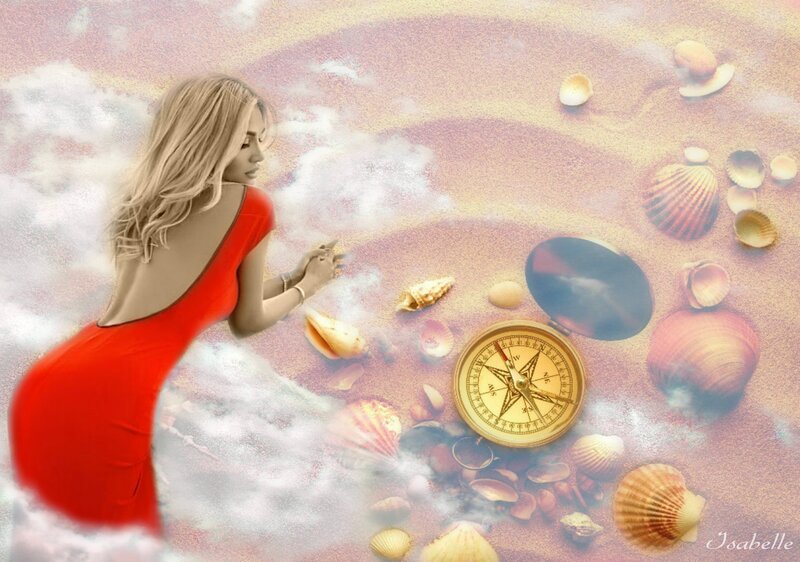 Woman in Red Dress — Dreamy, Digital Art, Compass