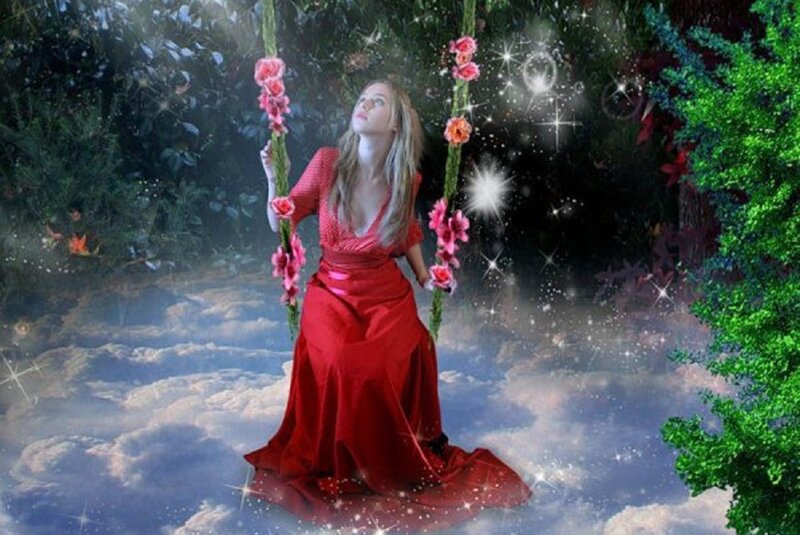 Woman in Red Dress — Dreamy, Digital Art, Swing